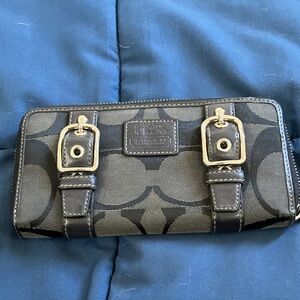 Coach Signature leather/weave wallet with metal Buckles